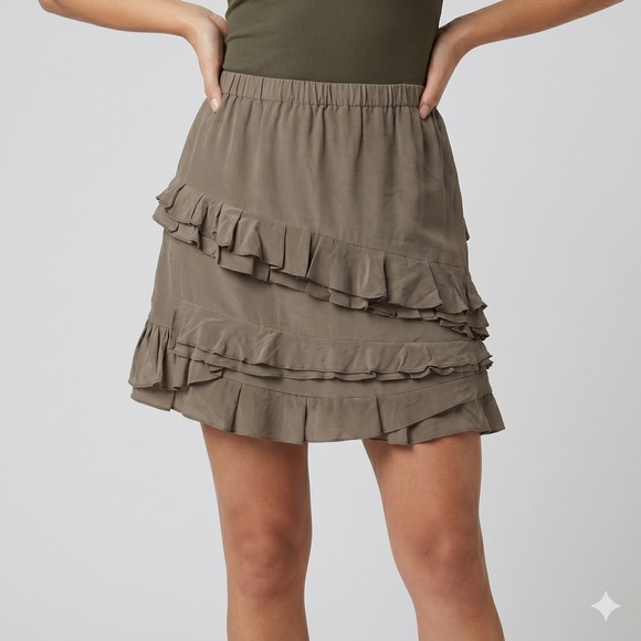 Banana Republic Dresses & Skirts - Banana Republic Silk Tiered Ruffle Mini Skirt Womens 2 Olive Brown Khaki EUC
